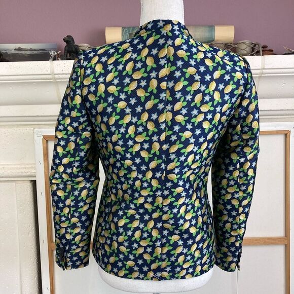 J.Crew lemon print blazer classic collarless style, lined, one frog closure🍋 - Picture 6 of 10
